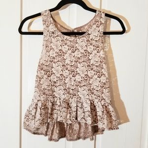 Free People Light Brown Lace Peplum Sleeveless Top